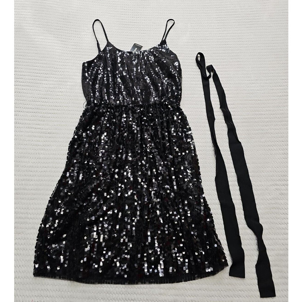 Express Dress Womens Small Black Full Sequin Little Black Dress